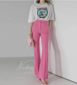 絕美版型超顯瘦粉色西裝長褲