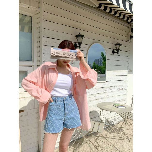 經典格紋質感牛仔短褲L