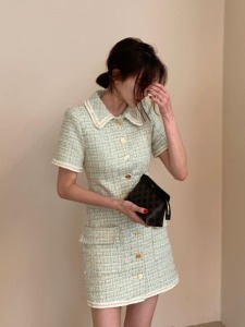 現貨/必帶!絕美混色毛呢金釦氣質洋裝兩色