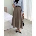 簡約純色壓褶長裙(附腰帶)3色_17