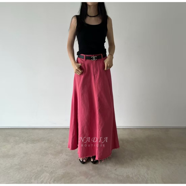 新品♢M15午後散步重工款毛邊牛仔A字裙