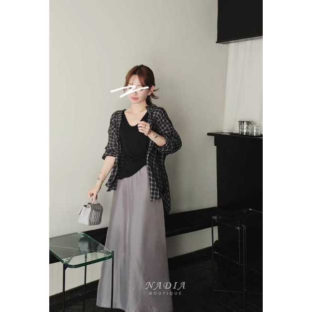 新品♢霧光絲緞A字長裙4色