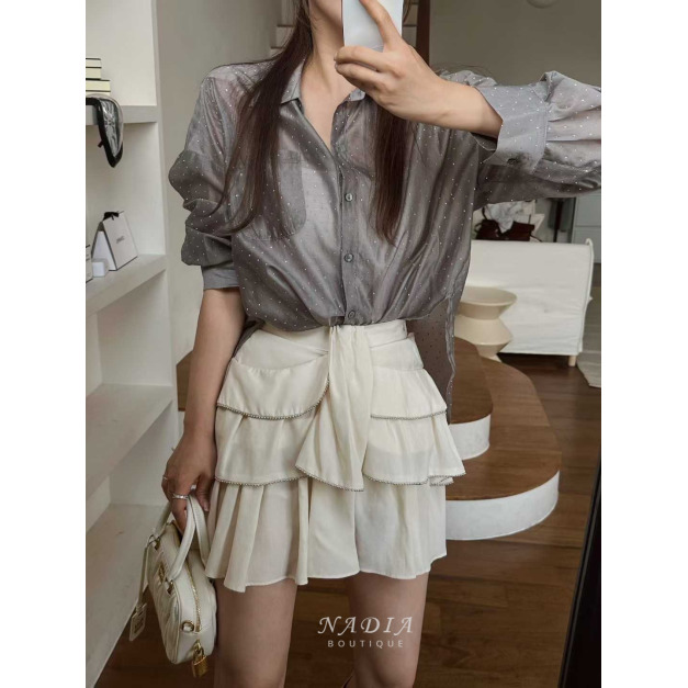 新品自留推薦♢韓國設計師款・荷葉層次褲裙 3色