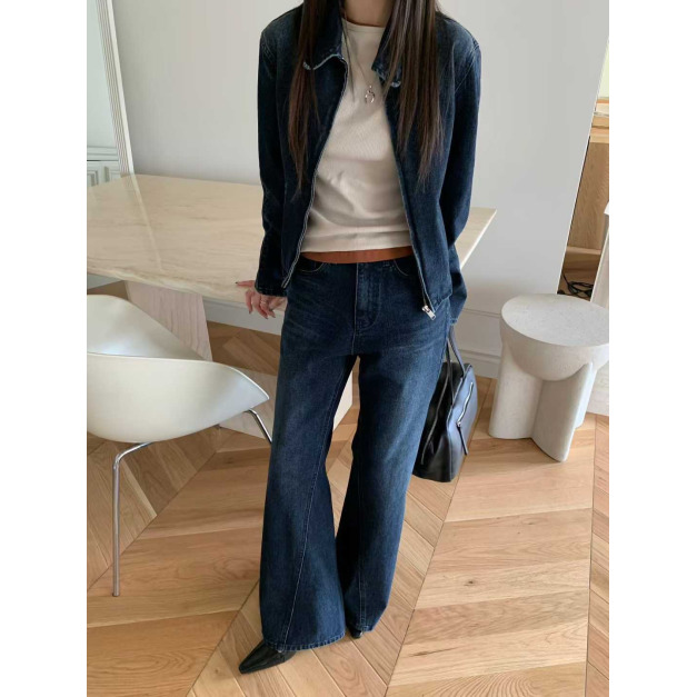 新品 ❘ 深靛藍高腰寬直牛仔褲