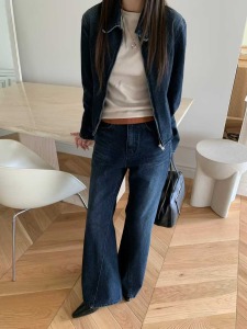 新品 ❘ 深靛藍高腰寬直牛仔褲