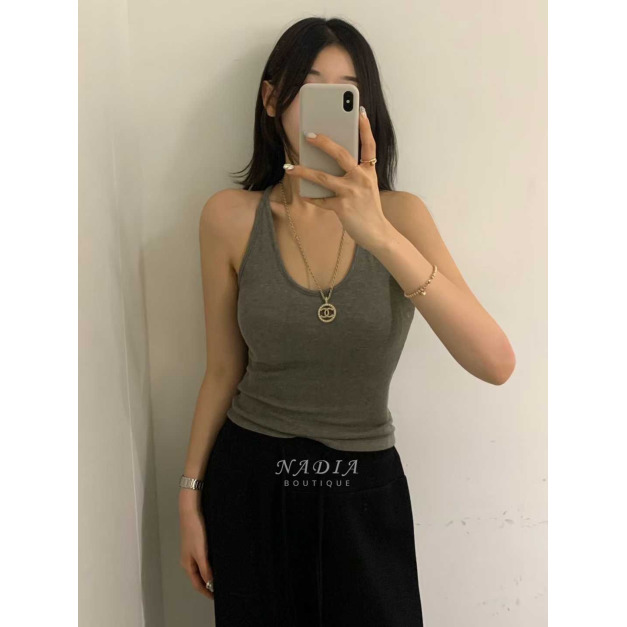 06 螺紋棉大V領Bra top背心