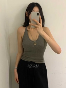 06 螺紋棉大V領Bra top背心