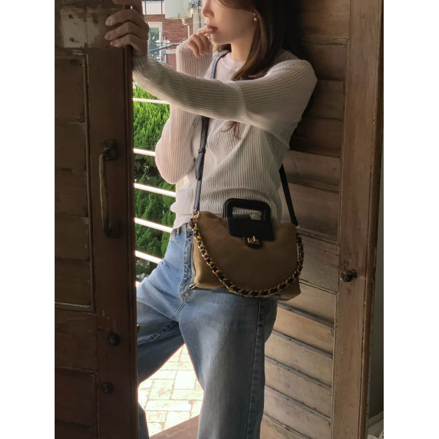 新品｜復古方提鍊帶真皮包