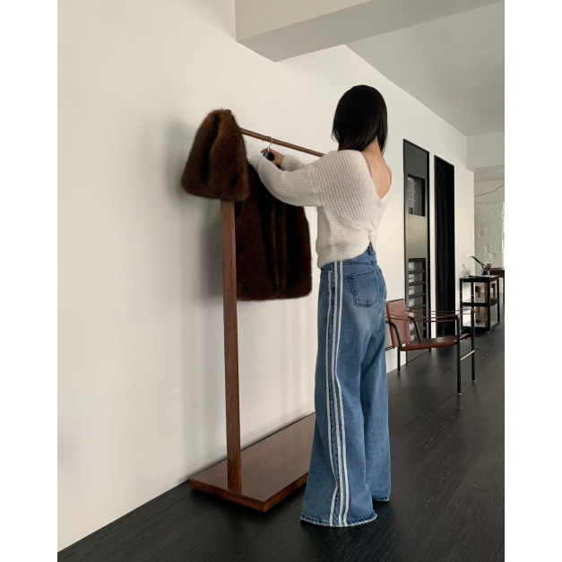 新品｜蕾絲滾邊直筒牛仔褲