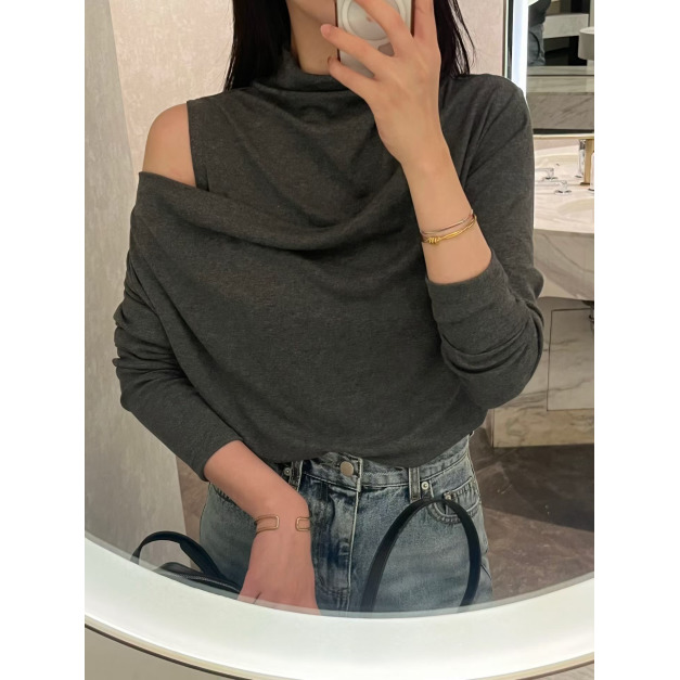 新品｜優雅斜肩高領兩件式上衣