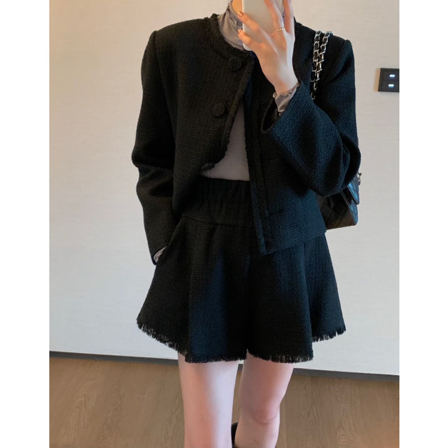 新品｜高質感毛呢短褲（可成套外套）