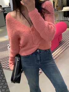 新品｜反摺扭結針織上衣(正反兩穿)