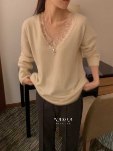 新品爆款｜浣熊毛蕾絲針織上衣