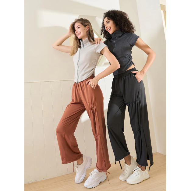 鬆緊束口抽褶寬褲 4色