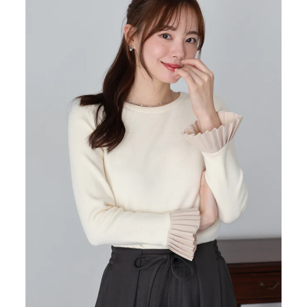 日系百褶袖溫柔針織上衣 3色