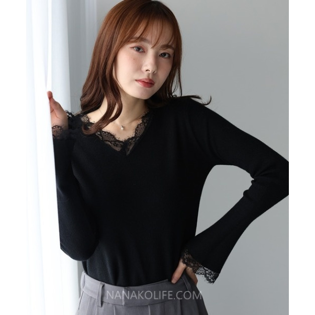 微暖蕾絲V領羅紋上衣 3色