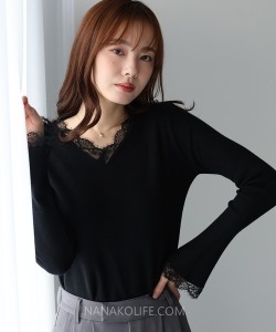 微暖蕾絲V領羅紋上衣 3色