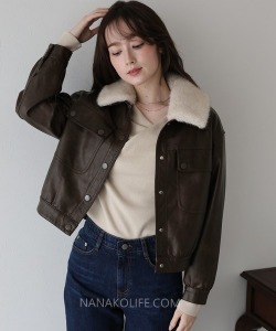 仿皮可拆毛領短版外套 2色