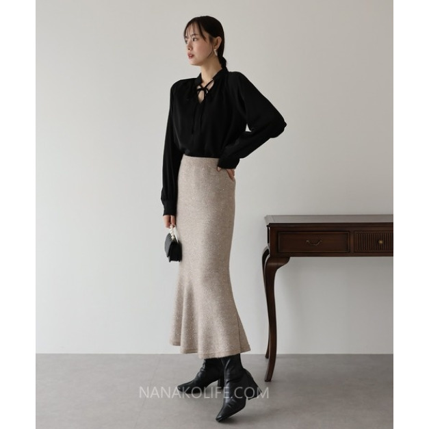 微光鉆點毛呢魚尾長裙 3色