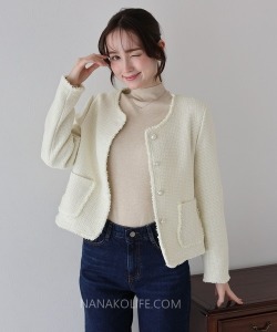 巴黎感粗花呢珍珠扣外套 2色