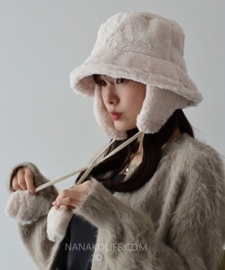 可拆毛球暖暖絨毛耳蓋帽 3色