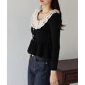 法式蕾絲荷葉領針織上衣 2色_3