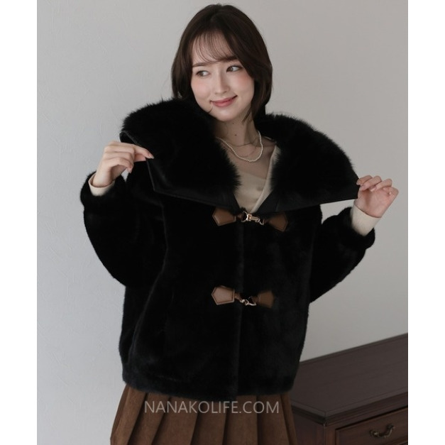 法式大領口仿皮扣毛絨大衣 3色