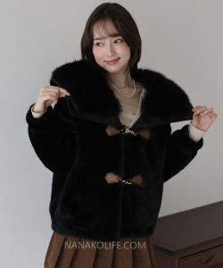 法式大領口仿皮扣毛絨大衣 3色