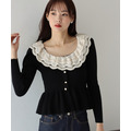 法式蕾絲荷葉領針織上衣 2色_2