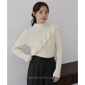 甜蜜斜荷葉高領針織上衣 3色_4