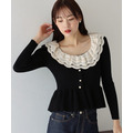 法式蕾絲荷葉領針織上衣 2色_5
