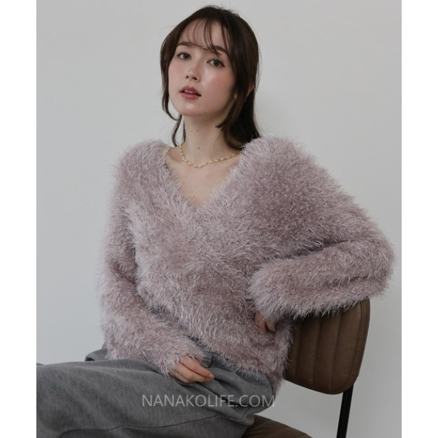 柔雲絨感交叉V領毛毛上衣 3色