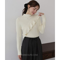 甜蜜斜荷葉高領針織上衣 3色