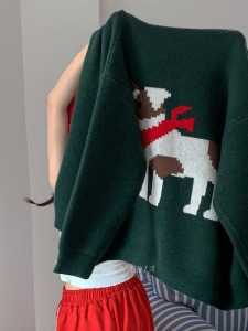 新品｜羊毛50%可愛背影狗狗針織外套2色