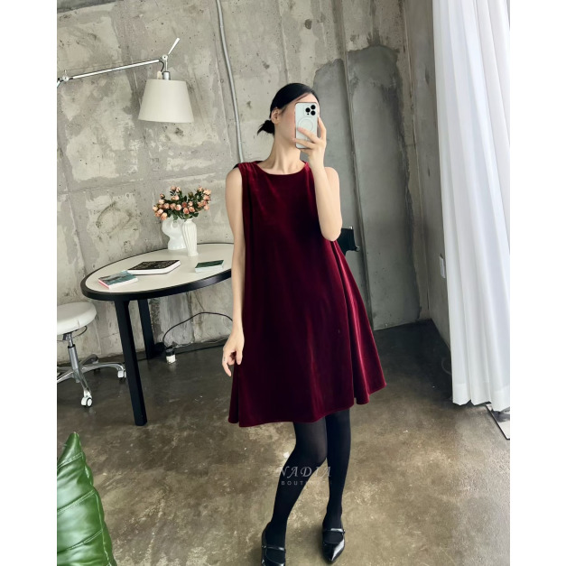 新品｜絨面質感無袖洋裝 2色