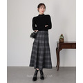 冬日格紋毛呢A字長裙 3色_1