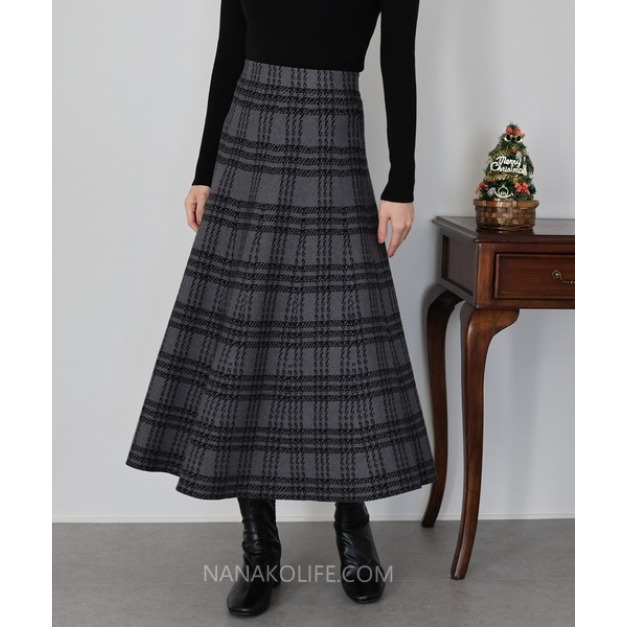 冬日格紋毛呢A字長裙 3色