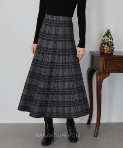 冬日格紋毛呢A字長裙 3色