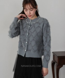 珍珠領微毛絨菱格短版開襟外套 2色