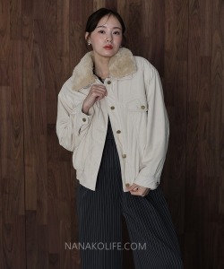 日系燈芯絨暖暖毛領短外套 2色