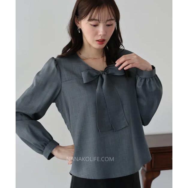 柔霧綁帶領氣質上衣 2色