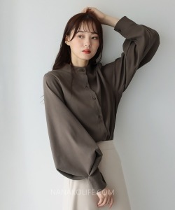 日本通勤系・立領澎袖顯瘦上衣 6色