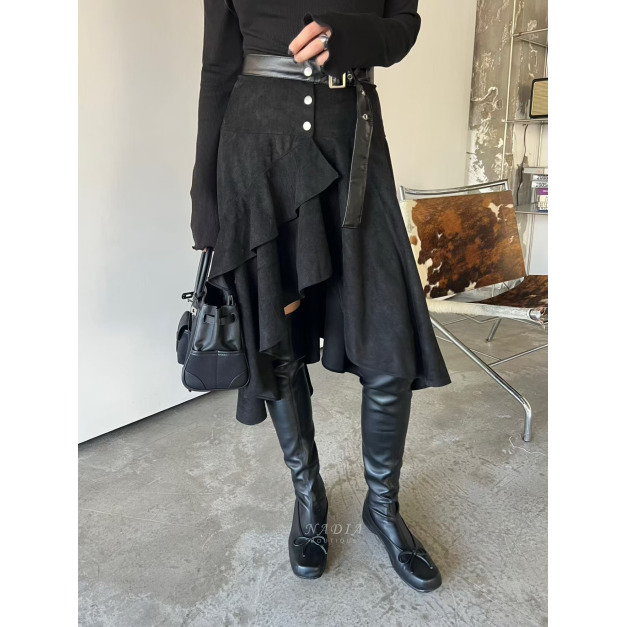 新品｜不規則層次麂皮感裙 2色