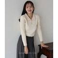 蝴蝶釦羅紋襯領針織上衣 4色