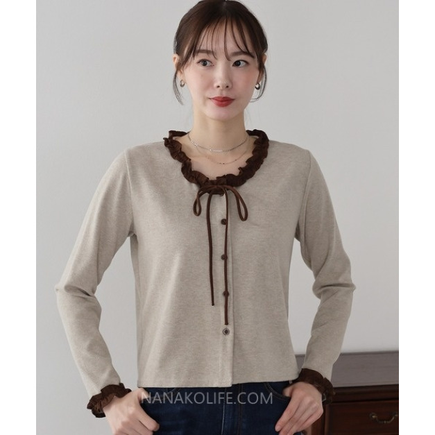 法式小滾邊綁帶針織上衣  2色