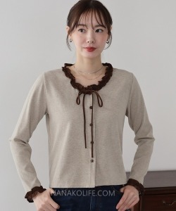 法式小滾邊綁帶針織上衣  2色