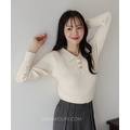 蝴蝶釦羅紋襯領針織上衣 4色_4