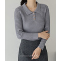 蝴蝶釦羅紋襯領針織上衣 4色_11