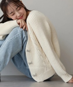 質感蝴蝶結釦溫柔針織外套 3色