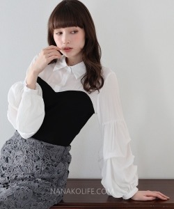 桃心型拼接層次襯衫上衣 2色